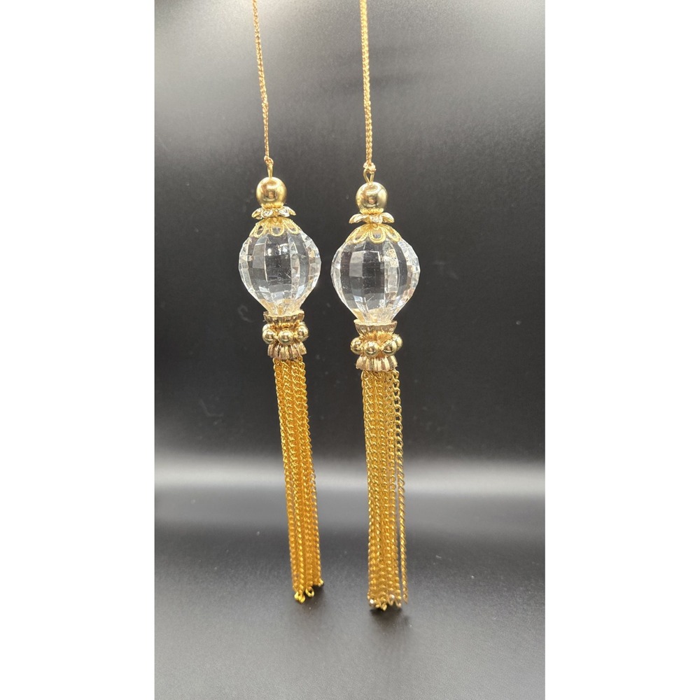Lot of 2 Stunning Vintage Christmas Ornament Crystal Chandelier Gold Chain 7"